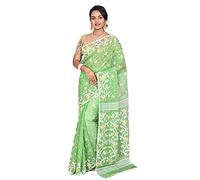 Moumita's Saree Women's Traditional Bengal Cotton Silk Soft Dhakai Jamdani Saree, Green, One Size