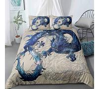 MOUMOUHOME Double Bedding Set Breathable Soft Microfiber 3 Pieces 3D Print Dark Blue Dragon Duvet Cover Bed Set Chinese Style for Kids Teens Adults Zipper Closure