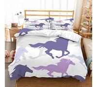 MOUMOUHOME Horse Bedding Set Double Microfiber Purple/Gray Horses Running Bedspread Printed White Duvet Cover Set for Kids Boys Girls Adults,3 Pieces with 2 Pillow Sham No Comforter
