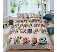 MOUMOUHOME Toddler ABC Bedding Set Single 3D Print Gray Bedspread Eye Monster English Alphabet Cartoon Duvet Cover Set with Zipper 2 Pieces No Comforter