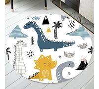 MOUMOUHOME Toddler Cartoon Printed Round Rug 80cm for Living Room Bedroom Kid's Play Room, 3D Print Yellow Blue Gray Dinosaurs Round Area Rug Girls Boys Dino Floor Rug Bedside Mat Non-slip