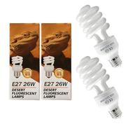 MouMouPurr 2-Pack E27 Reptile UVB Light Bulb 26W UVA UVB 10.0, Compact Fluorescent Lamp for Desert Reptiles Bearded Dragon, Tortoise, Lizard Vivarium Kit