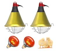 MouMouPurr 2 Set 150W Infrared Poultry Heat Lamp & E27 Red Bulb with Adjustable High/Low Switch, Poultry Brooder Heater for Chicks, Chickens, Puppies, Dog Whelping & Livestock, 2M Hanging Chain