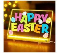 MouMouPurr LED Note Board with Light, 11.8" X 7.9", Easter Rabbit Egg Decorations Drawing Board, Neon Art Dry Erase Light up, Includes 12 Markers & 6 Tracing Papers, Easter Gift for Kid, Lover, Friend