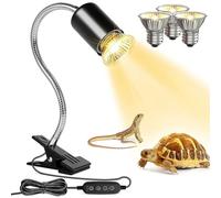 MouMouPurr Reptile Heat Lamp with Timer, 3-Pack Reptile UV UVB E27 Basking Light Set: 2x50W + 1x25W Bulbs, 360° Rotatable Clip Lamp for Turtle, Snake, Lizard, Chameleon, E27 Habitat Lighting