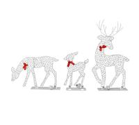MOUMOUTEN 3Pcs Lighted Christmas Decoration Deer, Warm White Light, Iron LED Reindeer Family Set, Tabletop Decor for Outdoor Indoor (Glowing Deer -01)
