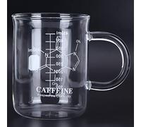 MOUMOUTEN Beaker Mug 450ml Borosilicate Glass Coffee Cup with Handle Scale | 450ml borosilicate glass beaker mug with caffeine molecule design and measuring scale for coffee, tea and chocolate drinks.