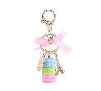MOUMOUTEN Mini Macaroon Keychain, Colorful Alloy Eiffel Tower Keychain Keyring Bag Pendant Cute Macaron Key Ring for Car Charm Decoration Keyring, Crystal Adorable(Blue)