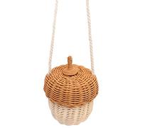MOUMOUTEN Rattan Storage Basket, Kids Mushroom Shape Decorative Woven Basket for Boys Girls Hand Acorn Shaped Bag Handmade Photography Props Small Shoulder Wall Hanging(Small)