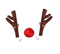 MOUMOUTEN Reindeer Car Set, Car Christmas Decorations, Car Reindeer Antlers 2 Antlers 1 Nose Soft Comfortable Red Auto Reindeer Antlers Decoration Kit for Christmas Party(Brown)