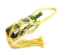 MOUMOUTEN Water Bottle Storage Hanging Bag, Crochet Wine Bottle Carrier with Strap Macrame, Hand Knitting Cotton Water Bottle Sling, Bohemian Style Bottles Hanging Bag(Yellow)