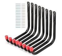 Moundnaik 8 Pcs Heavy Duty Garage Storage Utility Hooks, 17cm Wall Hangers Ladder Hooks for Garden Tool, Bike, Chair, Hose, Outdoor or Indoor (Balck+ Red, 17cm x 17cm)