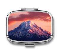 Mount at Sunset Pill Box 2 Compartment Square Pill Box for Pocket Purse Portable Travel Medicine Tablet Vitamin Holder Organizer Mini Decorative Pill Case