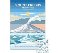 Mount Erebus Antarctica Travel Poster Travel Puzzle 1000 Pieces, Asian Architecture Inspired View, Matte Printed Jigsaw for Travel Lovers, Decorative Artwork, 38x26cm/1000pcs