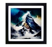 Mount Everest Abstract Expressionism Framed Print | 18x18 Inch Black Framed Wall Art | Ready to Hang | Eclectic Landscape Picture | Living Room Bedroom Lounge Office