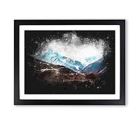 Mount Everest In The Himalayas Paint Splash Modern Art Framed Wall Art Print, Ready to Hang Picture for Living Room Bedroom Home Office Décor, Black A3 (46 x 34 cm)