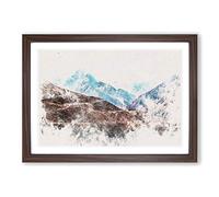 Mount Everest in The Himalayas Watercolour Framed Print | A2 Walnut Framed Wall Art | Ready to Hang | Modern Landscape Picture | Living Room Bedroom Lounge Office