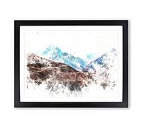 Mount Everest In The Himalayas Watercolour Modern Framed Wall Art Print, Ready to Hang Picture for Living Room Bedroom Home Office Décor, Black A2 (64 x 46 cm)