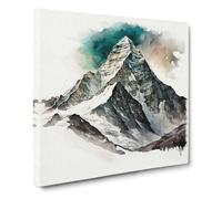 Mount Everest Watercolour Canvas Wall Art Print Ready to Hang, Framed Picture for Living Room Bedroom Home Office Décor, 50x50 cm (20x20 Inch)