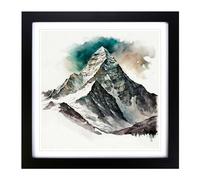 Mount Everest Watercolour Framed Print | 18x18 Inch Black Framed Wall Art | Ready to Hang | Modern Landscape Picture | Living Room Bedroom Lounge Office