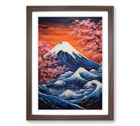 Mount Fuji Abstract Framed Print | A2 Walnut Framed Wall Art | Ready to Hang | Abstract Landscape Picture | Living Room Bedroom Lounge Office