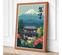 Mount Fuji and Temple Japandi Canvas Wall Art Print 36x24 Inch (91 x 61 cm)