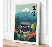 Mount Fuji and Temple Japandi Canvas Wall Art Print 36x24 Inch (91 x 61 cm)