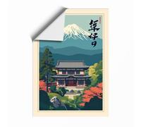 Mount Fuji and Temple Japandi Unframed Wall Art Print A3 (42×29.7cm), Wall Decor for Living Room, Bedroom, Office & Home, Art Gift