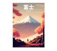 Mount Fuji Anime Woodblock Poster Modern Ukiyo-E, Cartoon Print, Japanese Illustration Wall Art Bedroom Home Decor, A2 (Print Only) - 59.4x42cm