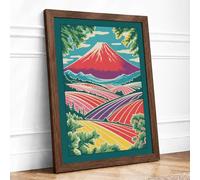 Mount Fuji at Harvest Japandi Framed Wall Art Print A1 (84.1×59.4cm) Walnut, Wall Decor for Living Room, Bedroom, Office & Home, Ready to Hang, Art Gift