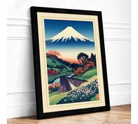 Mount Fuji at Harvest Japandi Framed Wall Art Print A2 Black