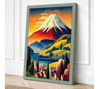 Mount Fuji at Sunset Vintage Canvas Wall Art Print 18x12 Inch
