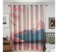 Mount Fuji Blackout Curtains Bedroom 66x72, Japanese Pink Curtains for Home Decor, Living Room, Thermal Eyelet Patterned Window Drapes, 72 Inch Drop 2 Panels A16