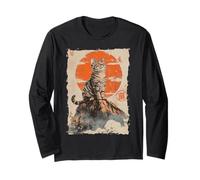 Mount Fuji Cat in Japan with Kawaii Sunset - Chill Zen Long Sleeve T-Shirt