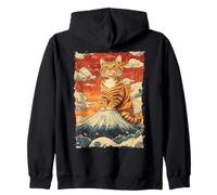 Mount Fuji Cat In Japan With Kawaii Sunset - Chill Zen Zip Hoodie