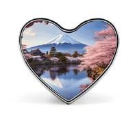 Mount Fuji Cherry Blossom Trees Badges Heart with Button Design, Personalized Picture Pin Brooches, Heart Badge Holders for Decorate Hat Shirt Clothing Bag Accessories