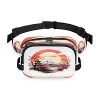 Mount Fuji Cherry Blossoms Fanny Pack for Women Men, Waterproof Waist Bag with Adjustable Strap Dual Zippers, Lightweight Crossbody Chest Bag for Running Hiking Sports