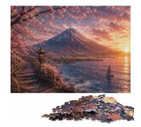 Mount Fuji Cherry Blossoms Sunset Jigsaw Puzzle for Adults, 300 Pieces | Adult Puzzle: thoughtful Christmas gift for adults, hands-on indoor leisure.