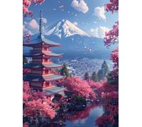 Mount Fuji Diamond Art Kits Adults, 5D Diamond Painting Cherry Blossoms Pattern Design, Full Square Drill Dimond Painting, Crystal Art Kits for Adults Beginner for Home Wall Decor 10x14 Inch -yx6AT