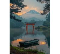 Mount Fuji Diamond Art Kits, River 5D Diamond Painting Kits for Adults, DIY Crystal Art Painting Pictures, Full Drill Crystal Embroidery Cross Stitch for Home Wall Decor, Gifts for Women 16x20in Z-614