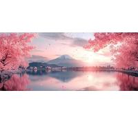 Mount Fuji Diamond Pinting Cherry Blossoms Diamond Art Kits Adults, Crystal Gem Art Round Full Drill Crystal Rhinestone Embroidery Cross Stitch Hobbies for Adults Women, Home Decor 70x140 cm -jw64W4