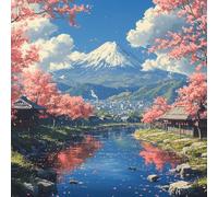Mount Fuji DIY Diamond Art Kits Adults, Diamond Painting for Wall Decor, Landscape 5D Round Full Drill Crystal Art Kits, Cross Stitch Embroidery Crafts Pictures for Adults Beginners, 20x20in 8-2081