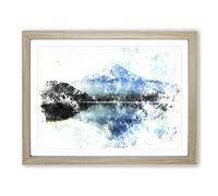 Mount Fuji In Japan Watercolour Modern Framed Print | A3 Oak Framed Wall Art | Ready to Hang | Modern Landscape Picture | Living Room Bedroom Lounge Office