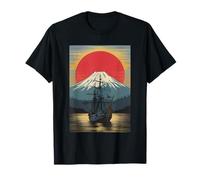Mount Fuji Japanese Style Retro Art Ship Mountain Japan Flag T-Shirt