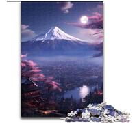 Mount Fuji Moonlight Vale JigsawPuzzle 1000 Pieces for Adults Wooden Jigsaw Family Game Night Fun, DIY Decorative Artwork size 50x75cm