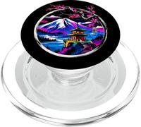 Mount Fuji Pagoda Sakura Japanese Landscape Art Illustration PopSockets PopGrip for MagSafe