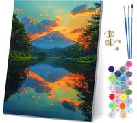Mount Fuji Paint by Numbers for Adults, Sunset Paint by Numbers Canvas, DIY Color Oil Painting with Acrylic and Brushes, Hobbies for Adults Women, Painting for Home Wall Decor Gifts 12x16 in S-3656