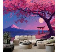 Mount Fuji Red Torii Gate Cherry Blossom Tree Wallpaper Mural 250 x 175 cm Home DIY Decoration Wall Covering, Non-Woven Panoramic Poster Japanese Landscape wall Mural for Bedroom Living Room Decor