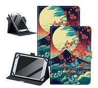 Mount Fuji Sakura Butterfly Universal Case for 6-7 inch Tablet, 360 Degree Rotatable Adjustable Kickstand PU Leather Cover Case for 6" 6.8" 7" Kobo/Voyaga/Lenovo/Sony Kindle E-Book Tablet