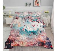 Mount Fuji Single Duvet 7.5 Tog, Cherry Blossoms And Butterflies Reversible Coverless Duvet Single, Soft Bedding Comforter Sets for All Seasons, Lightweight Quilt with 2 Pillowcases - 135x200 cm